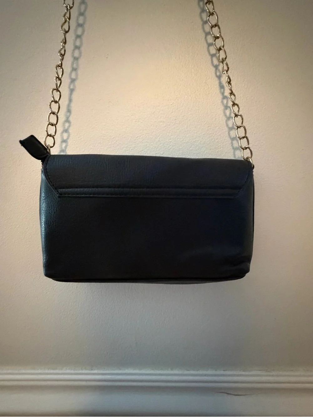 Michael Kors Black Leather Crossbody with Gold Chain and MK Logo Medallion